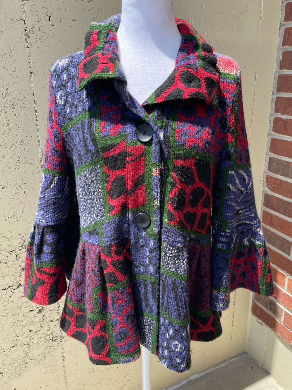 VTG 90s Dark Cottagecore Women Cardigan Sweater Black Red Patchwork Medium